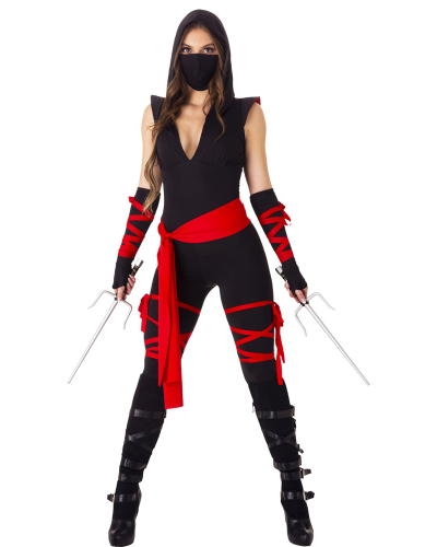 Women V-neck Nightclub Japan Bushido Ninja Cosplay Costume Masked Female Warrior Ninja Game One-piece Costume Halloween Costume