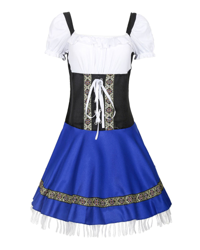  Halloween Costume Colorblock Beer Uniform One Piece Dress S-3XL 