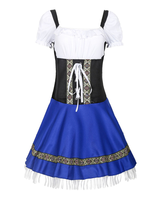  Halloween Costume Colorblock Beer Uniform One Piece Dress S-3XL 