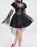 Halloween New Witch Costume Black Mesh Dress Lace Little Witch S-XL