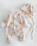 Children Long Sleeve Flower Printing Pajamas Two Piece Set (Including Hat)66-90