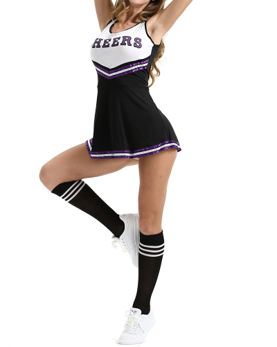 Sexy Female Cheerleader Costume One Piece Dress Red Purple Blue Black