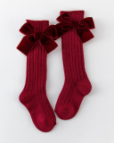 Girls Bow Decors Solid Ribbed Socks