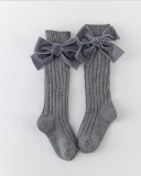 Girls Bow Decors Solid Ribbed Socks