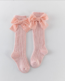 Girls Bow Decors Solid Ribbed Socks