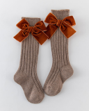 Girls Bow Decors Solid Ribbed Socks