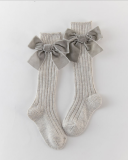 Girls Bow Decors Solid Ribbed Socks
