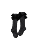 Girls Bow Decors Solid Ribbed Socks