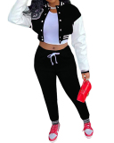 Women Colorblock Jacket Colorblock Single-breasted Alphabet Print Baseball Uniform Sports Suit Two Pieces Outfit S-2XL