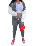 Women Colorblock Jacket Colorblock Single-breasted Alphabet Print Baseball Uniform Sports Suit Two Pieces Outfit S-2XL