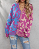 Women Buttons Colorblock Cardigan Sweater Tops Yellow Purple Gray Red S-XL 