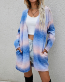 Lady Colorblock Cardigan Pocket Sweater Pink Yellow Blue Red Brown S-XL 