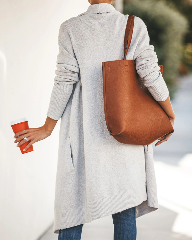 Women Solid Color Street Style Long Sleeve Knitted Coat Sweater Pink Gray Black Wine Red S-XL 