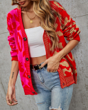 Women Buttons Colorblock Cardigan Sweater Tops Yellow Purple Gray Red S-XL 