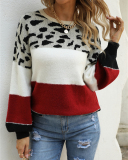 Lady O-Neck Long Sleeve Colorblock Sweater Tops Red Purple Gray Green S-XL 