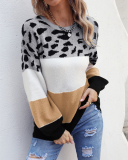 Lady O-Neck Long Sleeve Colorblock Sweater Tops Red Purple Gray Green S-XL 