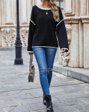 Fall & Winter Fashion Women Long Sleeve Crewneck Solid Color Loose Comfortable Sweater Tops Khaki Purple Green Gray Black S-XL