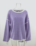 Fall & Winter Fashion Women Long Sleeve Crewneck Solid Color Loose Comfortable Sweater Tops Khaki Purple Green Gray Black S-XL