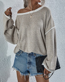 Fall & Winter Fashion Women Long Sleeve Crewneck Solid Color Loose Comfortable Sweater Tops Khaki Purple Green Gray Black S-XL