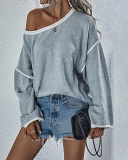 Fall & Winter Fashion Women Long Sleeve Crewneck Solid Color Loose Comfortable Sweater Tops Khaki Purple Green Gray Black S-XL