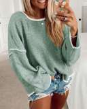 Fall & Winter Fashion Women Long Sleeve Crewneck Solid Color Loose Comfortable Sweater Tops Khaki Purple Green Gray Black S-XL