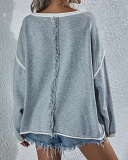 Fall & Winter Fashion Women Long Sleeve Crewneck Solid Color Loose Comfortable Sweater Tops Khaki Purple Green Gray Black S-XL