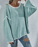 Fall & Winter Fashion Women Long Sleeve Crewneck Solid Color Loose Comfortable Sweater Tops Khaki Purple Green Gray Black S-XL