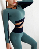New Sports Fitness Suit Contrast Color High Waist Yoga Suit Two-Piece Suit S-XL