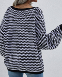 New Women Over Size V-Neck Striped Fall Pullover Sweater Khaki Pink Gray Black Blue Green Apricot S-XL