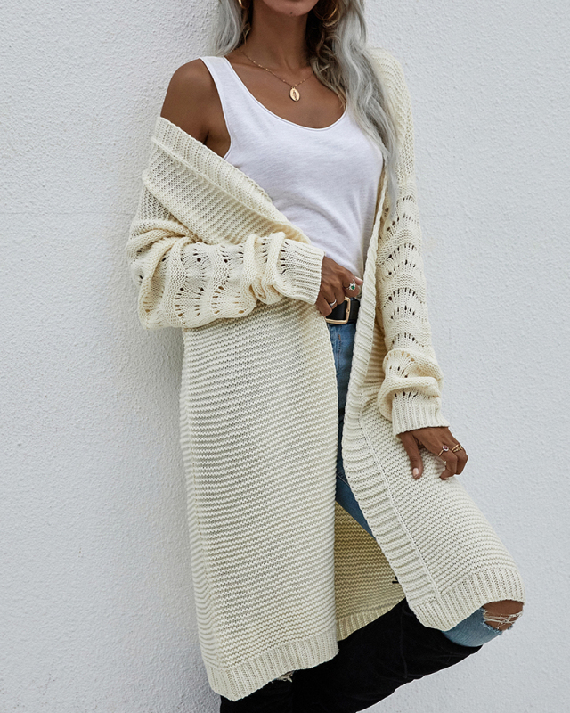 Women Office Lady Solid Color Long Sleeve Long Knitting Cardigans Purple Green Black Gray Apricot Orange Yellow Red S-XL