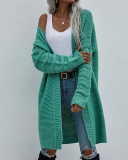 Women Office Lady Solid Color Long Sleeve Long Knitting Cardigans Purple Green Black Gray Apricot Orange Yellow Red S-XL