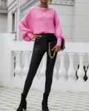 Women Office Lady Slash Neck Long Sleeve Solid Color Sweater White Pink Purple Green Black Rosy S-XL