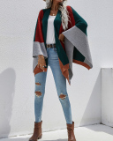 Fall & Winter Colorblock Women Loose Cover Up Cardigans Black Green Light Gray Deep Grey Blue S-XL