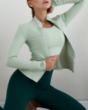 New Yoga Workout Clothes Slim High Stretch Stand Collar Cardigan Zipper Sports Long Sleeve Top S-XL