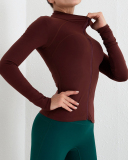 New Yoga Workout Clothes Slim High Stretch Stand Collar Cardigan Zipper Sports Long Sleeve Top S-XL