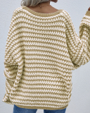 New Women Over Size V-Neck Striped Fall Pullover Sweater Khaki Pink Gray Black Blue Green Apricot S-XL