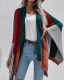 Fall & Winter Colorblock Women Loose Cover Up Cardigans Black Green Light Gray Deep Grey Blue S-XL