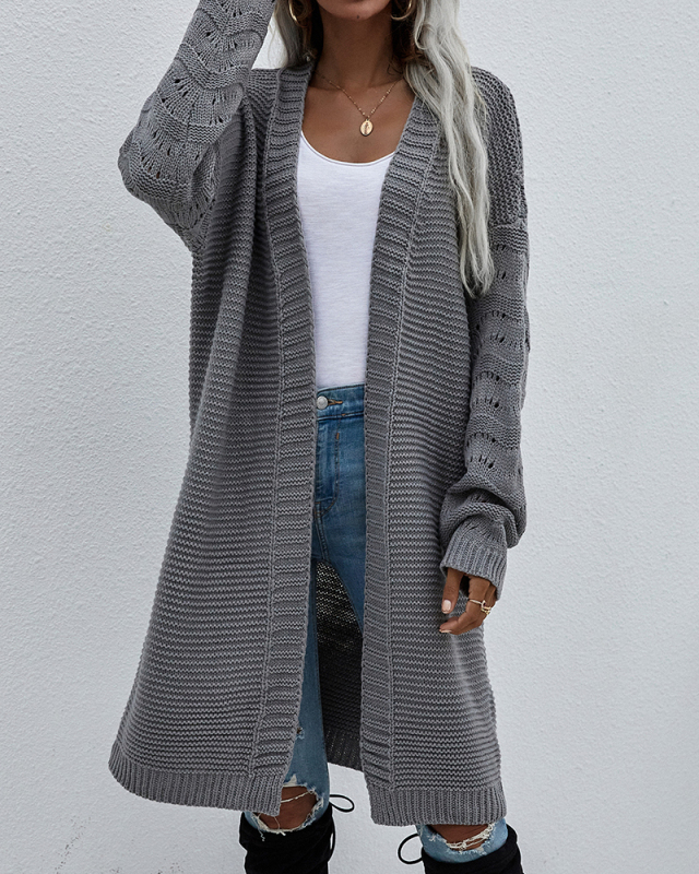 Women Office Lady Solid Color Long Sleeve Long Knitting Cardigans Purple Green Black Gray Apricot Orange Yellow Red S-XL