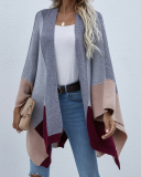 Fall & Winter Colorblock Women Loose Cover Up Cardigans Black Green Light Gray Deep Grey Blue S-XL