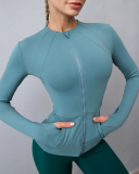 Round Neck Workout Longsleeved Zipper Tight-Fitting Slimming Sports Jacket Yoga Solid Color S-XL