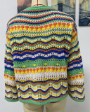 Casual Colorful Striped Long Sleeve Patchwork Crewneck Knitting Sweater Tops Green Black Blue Orange S-XL