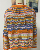 Casual Colorful Striped Long Sleeve Patchwork Crewneck Knitting Sweater Tops Green Black Blue Orange S-XL