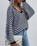New Women Over Size V-Neck Striped Fall Pullover Sweater Khaki Pink Gray Black Blue Green Apricot S-XL