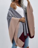 Fall & Winter Colorblock Women Loose Cover Up Cardigans Black Green Light Gray Deep Grey Blue S-XL