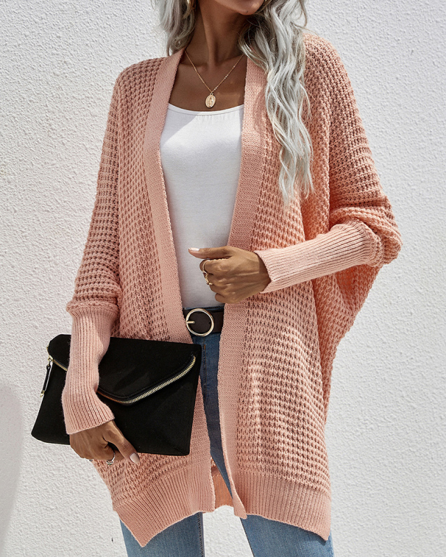 Elegant Women Solid Color Long Sleeve Loose Autumn Winter Cardigans Pink Purple Black Gray S-XL