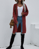 Women Office Lady Solid Color Long Sleeve Long Knitting Cardigans Purple Green Black Gray Apricot Orange Yellow Red S-XL