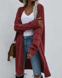 Women Office Lady Solid Color Long Sleeve Long Knitting Cardigans Purple Green Black Gray Apricot Orange Yellow Red S-XL