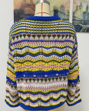 Casual Colorful Striped Long Sleeve Patchwork Crewneck Knitting Sweater Tops Green Black Blue Orange S-XL