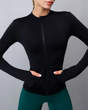 Round Neck Workout Longsleeved Zipper Tight-Fitting Slimming Sports Jacket Yoga Solid Color S-XL