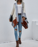 Fall & Winter Colorblock Women Loose Cover Up Cardigans Black Green Light Gray Deep Grey Blue S-XL
